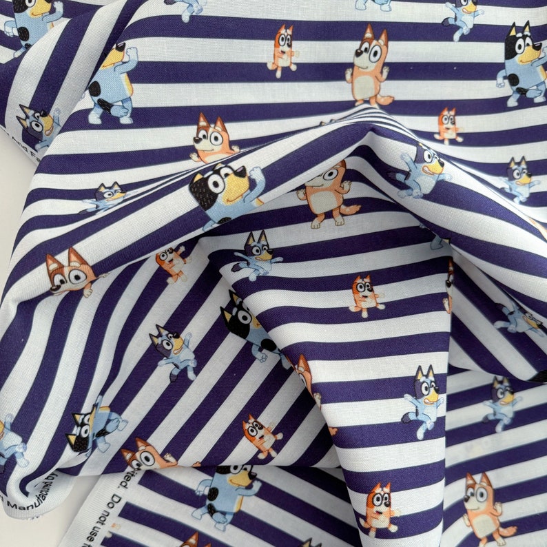 Bluey Family Stripe Cotton Fabric, Licensed Disney Material - Etsy