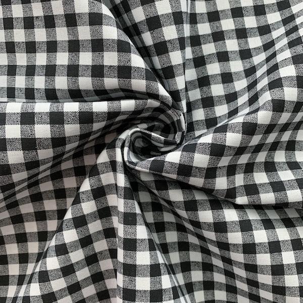 Black and White Checked Fabric, Quilting Weight Cotton Fabric by the Yard, Half Yard, Checkers Black Fabric, Gingham, Black Cotton Fabric