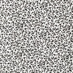 Black Floral Calico Fabric on White, Quilting, Craft, and Apparel Cotton