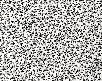 Black Floral Calico Fabric on White, Quilting, Craft, and Apparel Cotton
