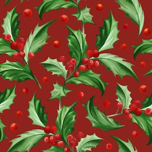 Christmas Fabric - Berry Pretty on Red,  1st Quality 100% Cotton, Quilting Weight Cotton by the Yard and Half Yard, Quarter Yard