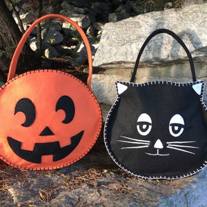 Halloween PDF Treat Bags, TWO Patterns, Kitty and Pumpkin Treat Bag, Halloween Trick or Treat, Halloween Crafts to sew, 2 Patterns Included!