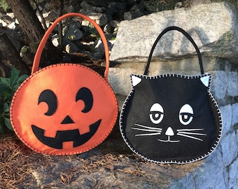Patrón de costura en PDF para bolsa de dulces de Halloween, calabaza y gatito (2 patrones) Descarga digital