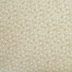 May include: A light beige fabric featuring a dense, repeating pattern of small, five-petaled white flowers. The background has a subtle, textured appearance, and the floral design is evenly distributed across the entire surface of the material.