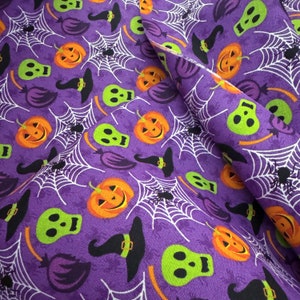 Creepy Things in Purple Halloween Fabric by the Yard, Half Yard, 100% ...