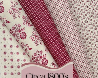 Vintage 1800's Cotton Fabric, Burgundy Tan Quilting Weight