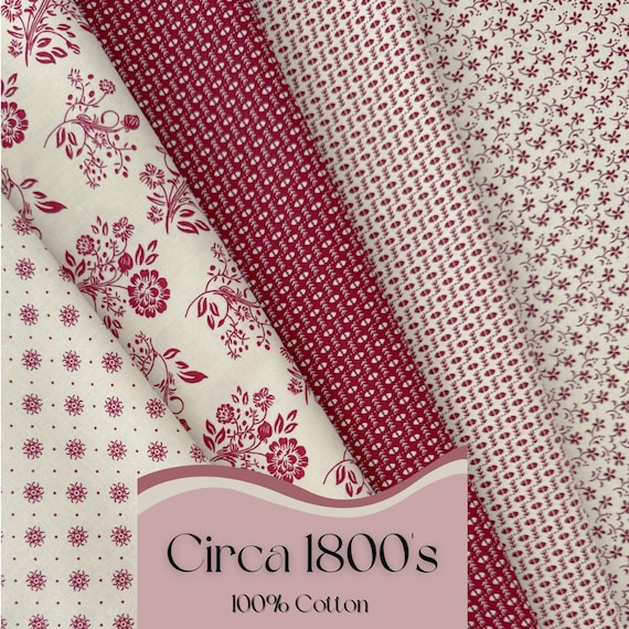 Vintage 1800's Cotton Fabric, Burgundy Tan Quilting Weight