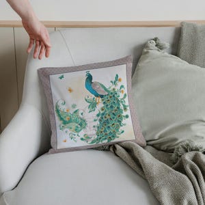 Pfau Kissen-Panels, Imperial Garden Pfauen von Oasis Fabrics, Taupe Pfau Quilt / Kissen Panel 36 x 45 &quot;&quot;
