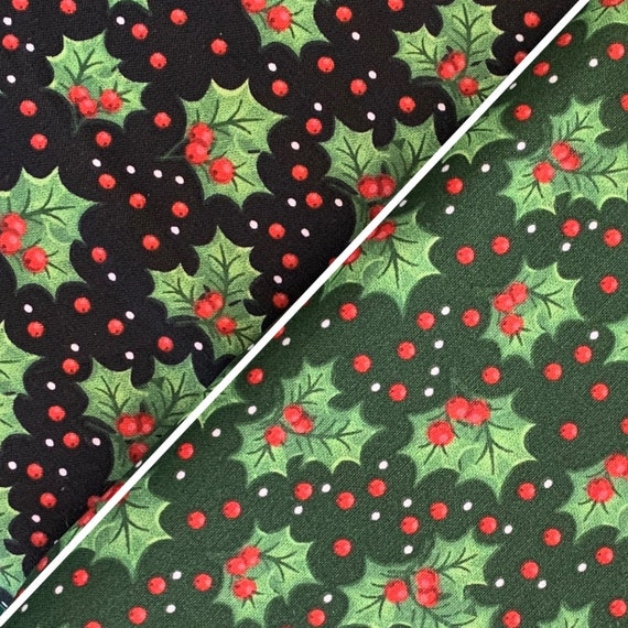 Fat Quarter Noël classique Holly en coton noir sur tissu de matelassage 