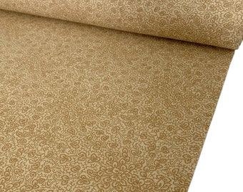 Camel Beige Floral Cotton Fabric, Quilting Weight, Home Decor