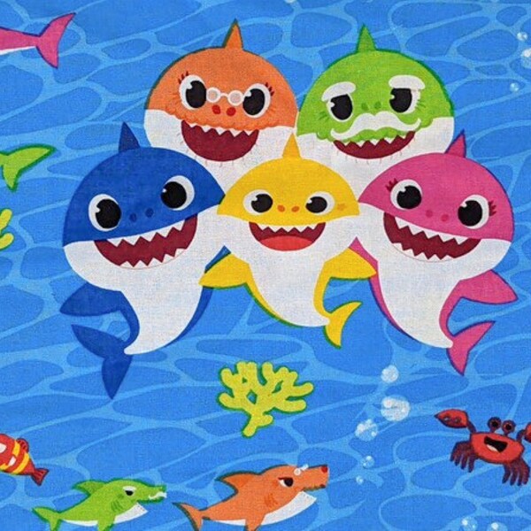 Baby Shark 100% Cotton Fabric, Pinkfong Fun In The Ocean, Novelty Fabric, Licensed Fabric, Sold By The Yard, Half Yard, Quarter Yard