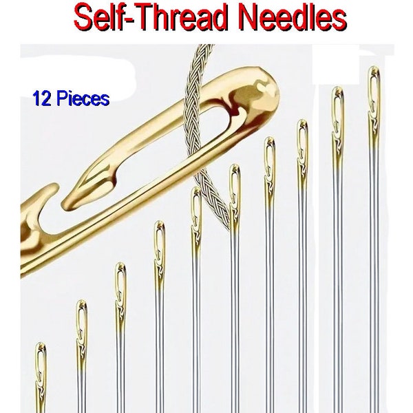 Self-Threading Needle Set of 12, Makes Threading Easy! Side Threader Needle for Sewing, Embroidery Needle, Quilting, One-Second Threader