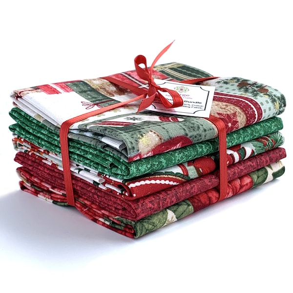 Christmas Antique Bundle Collection, Fat Quarter Bundles, Christmas Fabric, Old Fashioned Themed Fat Quarter Bundle Set of Five, 100% Cotton