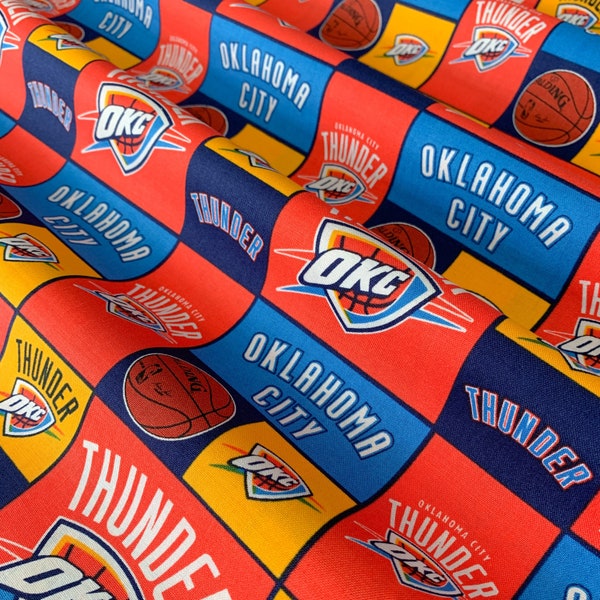 Oklahoma City Thunder Pro Basketball Fabric, 100% Cotton, NBA Pro Basketball Team Logo Fabric, Quilting Weight Licensed Fabric, Go OKC!