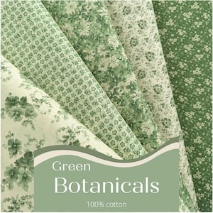 Green Floral 100% Cotton Fabric, Botanicals Hope Chest Florals, Fabric by the Yard, Half, and Quarter, 44/45" Width, NEW Coordinating Solid!