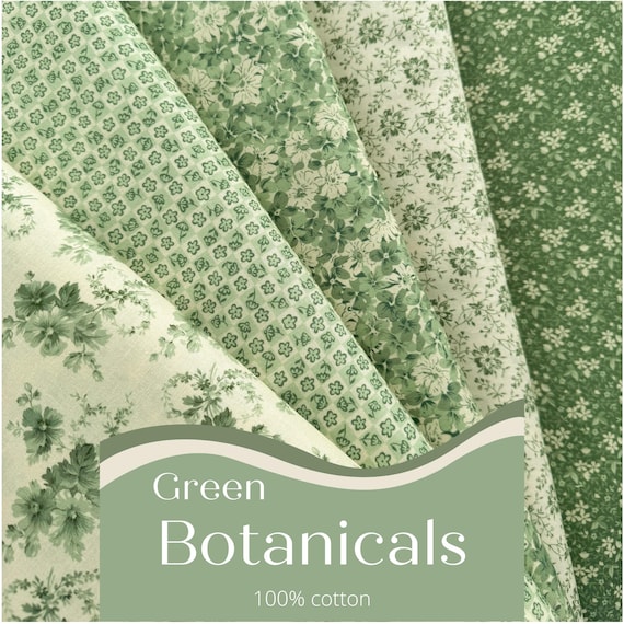 Green Floral 100% Cotton Fabric, Botanicals Hope Chest Green Floral 100% Cotton Fabric, Botanicals Hope Chest