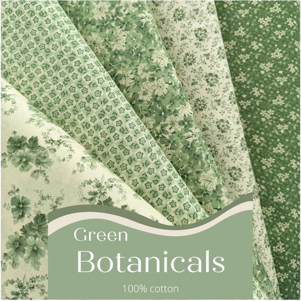 Green Floral Cotton Fabric, Botanicals Hope Chest, Quilting Fabric