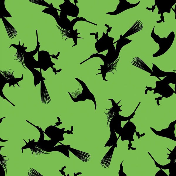 Broomstick Witch Cotton Fabric, Halloween Fabric by the Yard, Half Yard, 100% Cotton, Quilting Cotton, Apparel & Craft Fabric, 1st Quality