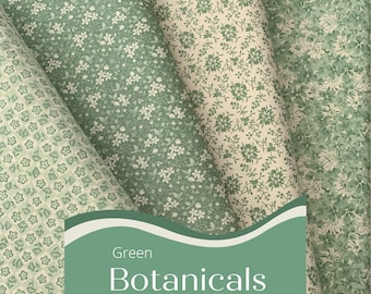 Green Floral 100% Cotton Fabric, Botanicals Hope Chest Florals, Fabric by the Yard, 45 Inch Width