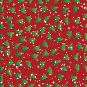 Wispy Trees on Red, Christmas Fabric by the Yard and Half Yard, 100% Cotton, Quilting Weight Cotton, 1st Quality Fabric