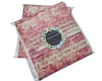 20 Hope Chest Botanicals Fabric Strips, Pink Floral Cotton Quilting Bundle (2.5" Wide Pieces)