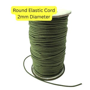 2 mm bred rund elastisk snöre för hantverk, olivgrön färg, tygresår