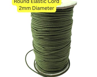2mm Wide Round Elastic Cording for Crafts, Olive Green Color, Fabric Elastic Cord