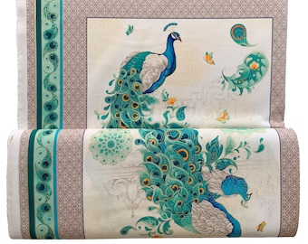 Peacock Cotton Panels, Imperial Garden by Oasis Fabrics, Priced Per Yard
