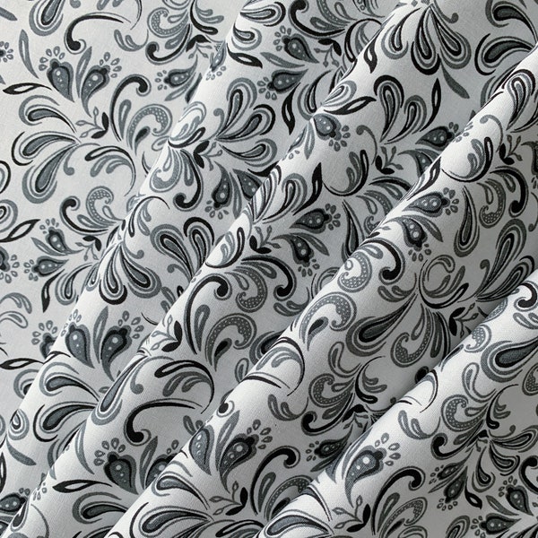Black & White Gala 100% Cotton Fabric, Paisley Design Cotton Quilting Fabric, By the Yard, Half Yard, Home Decor Fabric, Apparel, Craft