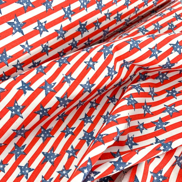 Stars and Stripes Patriotic Fabric, 100% Cotton Fabric, Quilting Cotton, Apparel Fabric, Sold by Quarter, Half & Full Yard,