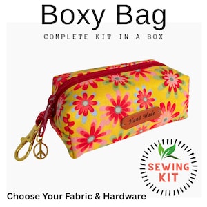 Easy Sewing Pattern Kit, 16 Fabric Prints, Complete Craft Kit in Box, Make It Yourself Zippered Bag Kit, Ready to Sew Kit, Bag Sewing Kit