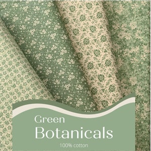 Green Floral 100% Cotton Fabric, Botanicals Hope Chest Florals, Fabric by the Yard, 45 Inch Width