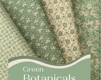 Green Floral 100% Cotton Fabric, Botanicals Hope Chest Florals, Fabric by the Yard, 45 Inch Width