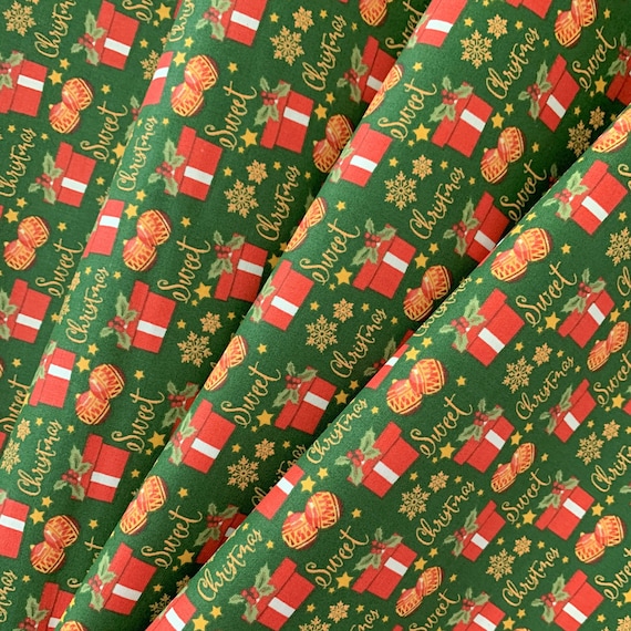 Tessuto Natalizio Verde Con Oro Metallizzato - John Louden - Fat Quarter