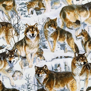 Wolves in the Snow 100% Cotton Fabric, Quilting Weight Fabric for Home Decor, Quilting, Crafts, Novelty Fabric Sold by the Half & Full Yard