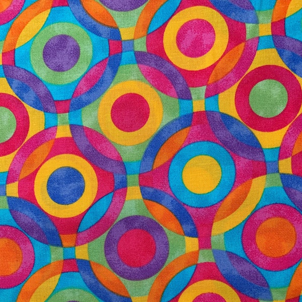 Challis & Roos Rainbow Circles, 100% Cotton  Fabric, by David Textiles, Quilting Cotton, Apparel Fabric, Sold by the Half Yard and Full Yard