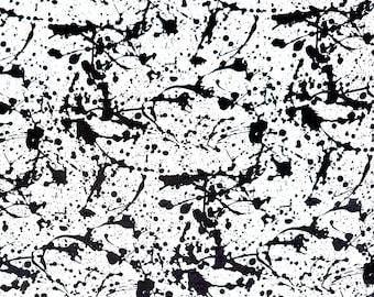 Black and White Paint Splatter Fabric, 100% Cotton, Lightweight, 44" Width