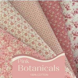 Kolekcja różowych kwiatów, 100% bawełny, Botanicals Hope Chest Florals, tkanina cięta na wymiar, połowa i ćwierć, NOWE pasujące jednolite tkaniny