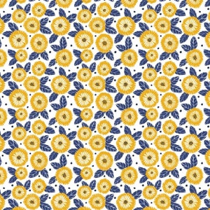 Yellow Marigold Flowers Cotton Fabric, 100% Cotton Fabric, Quilting and Apparel Cotton, Home Decor Fabric, Yellow Marigolds on White Fabric