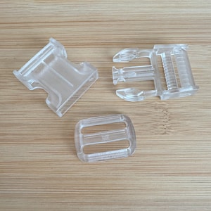 Clear Plastic Buckle and Tri-Glide Slider Set, 1" Quick Side Release