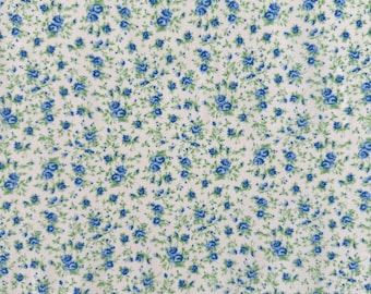 Blue Roses Cotton Fabric, Lightweight Floral Print, 45" Wide
