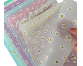 Rollos de vinilo gelatinoso con estampado de margaritas y purpurina, transparente y translúcido, para manualidades de bolsos