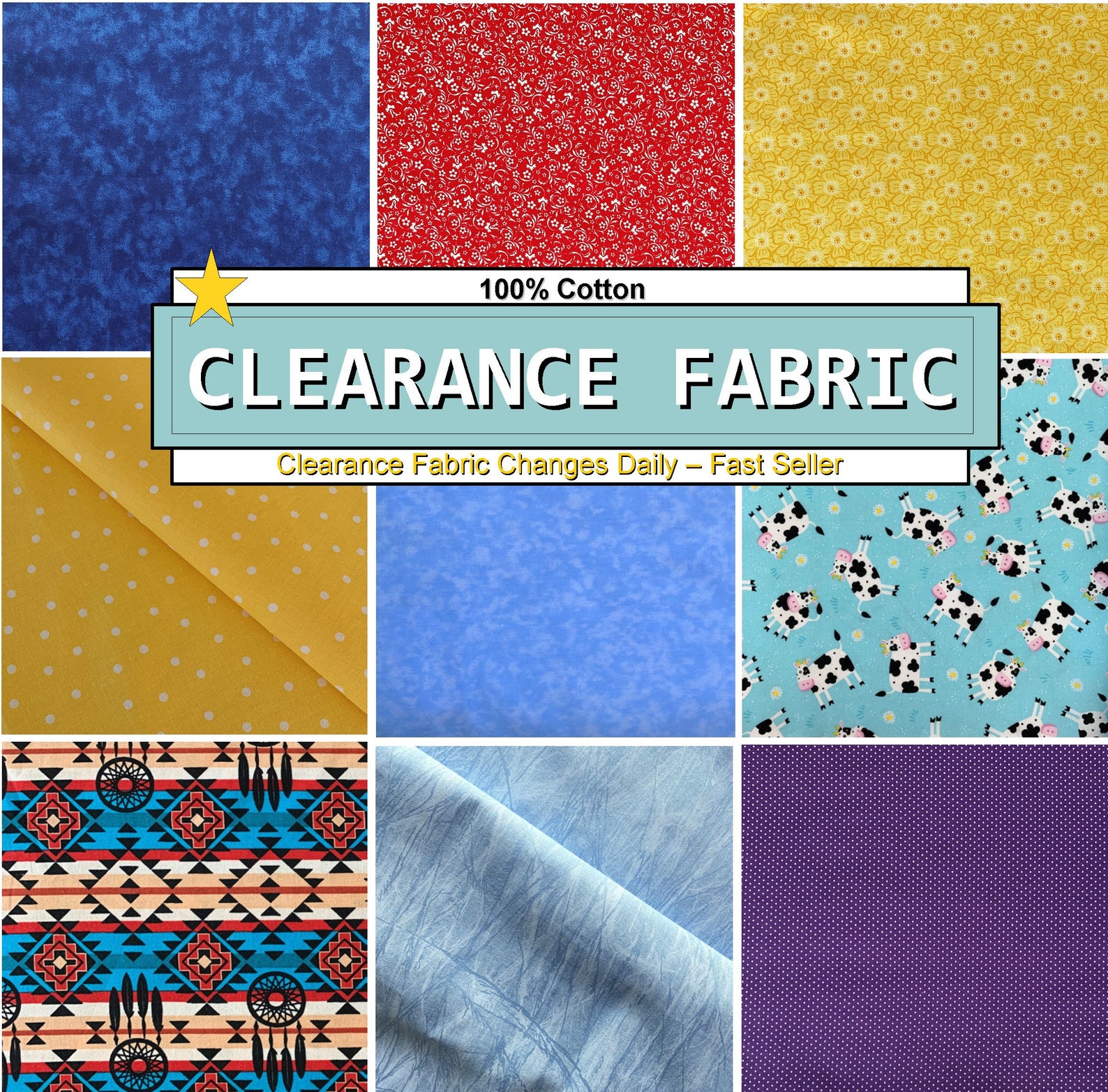 Clearance Cotton Fabric 100 Percent Cotton Fabric by the Yard Etsy