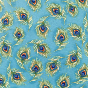 Pretty Peacock Turquoise 100% Cotton Fabric, Loralie Designs Fabric, Premium Quality Fabric, Blue Aqua Fabric, Sold By The Yard, Half Yard,