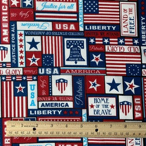 Patriotic Fabric, 100% Cotton Fabric, by Santee Print Works, USA Liberty, Quilting Cotton, Apparel Fabric, Sold by the Half Yard & Full Yard