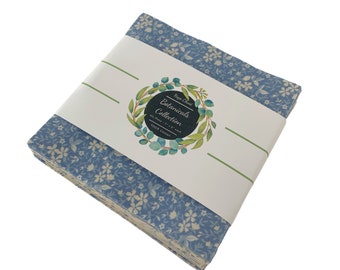 Charm Pack 5" Square Hope Chest Florals Blue Botanical Collection, Quilting Weight Cotton Strips, 100% Cotton, 40 Squares Per Pack