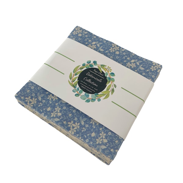 Charm Pack 5" Square Hope Chest Florals Blue Botanical Collection, Quilting Weight Cotton Strips, 100% Cotton, 40 Squares Per Pack