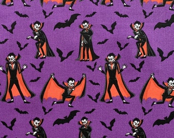 Wicked Vampire Bat Cotton Fabric, Purple Halloween Print