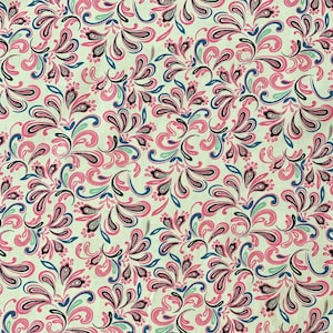 Floral Paisley Cotton Fabric, Pink Ivory Gala, Quilting Weight