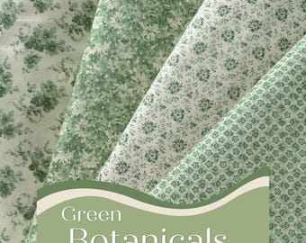 Green Floral Cotton Fabric, Botanicals Hope Chest, Quilting Fabric